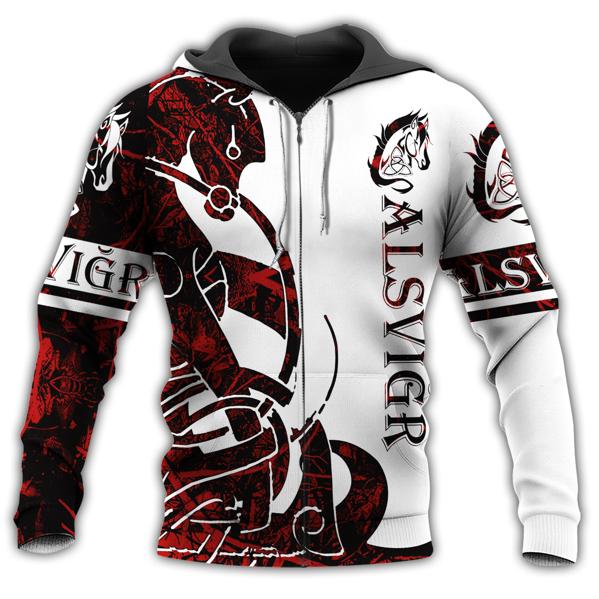 Red White Viking Alsvidr Legend Hoodie For Mythic Casual Outfits Weekend Adventures And Thoughtful Gifting