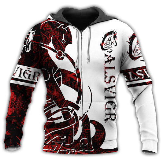 Red White Viking Alsvidr Legend Hoodie For Mythic Casual Outfits Weekend Adventures And Thoughtful Gifting