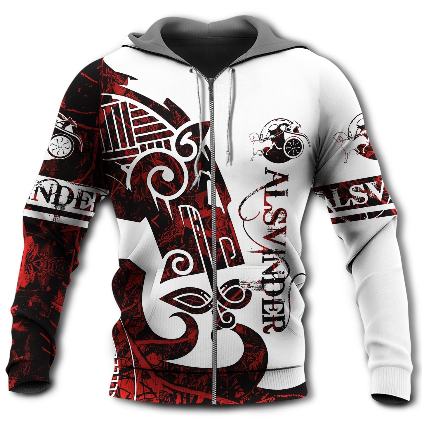 Red White Viking Sun Horse Legend Hoodie For Country Outings Travel Days And Relaxed Streetwear