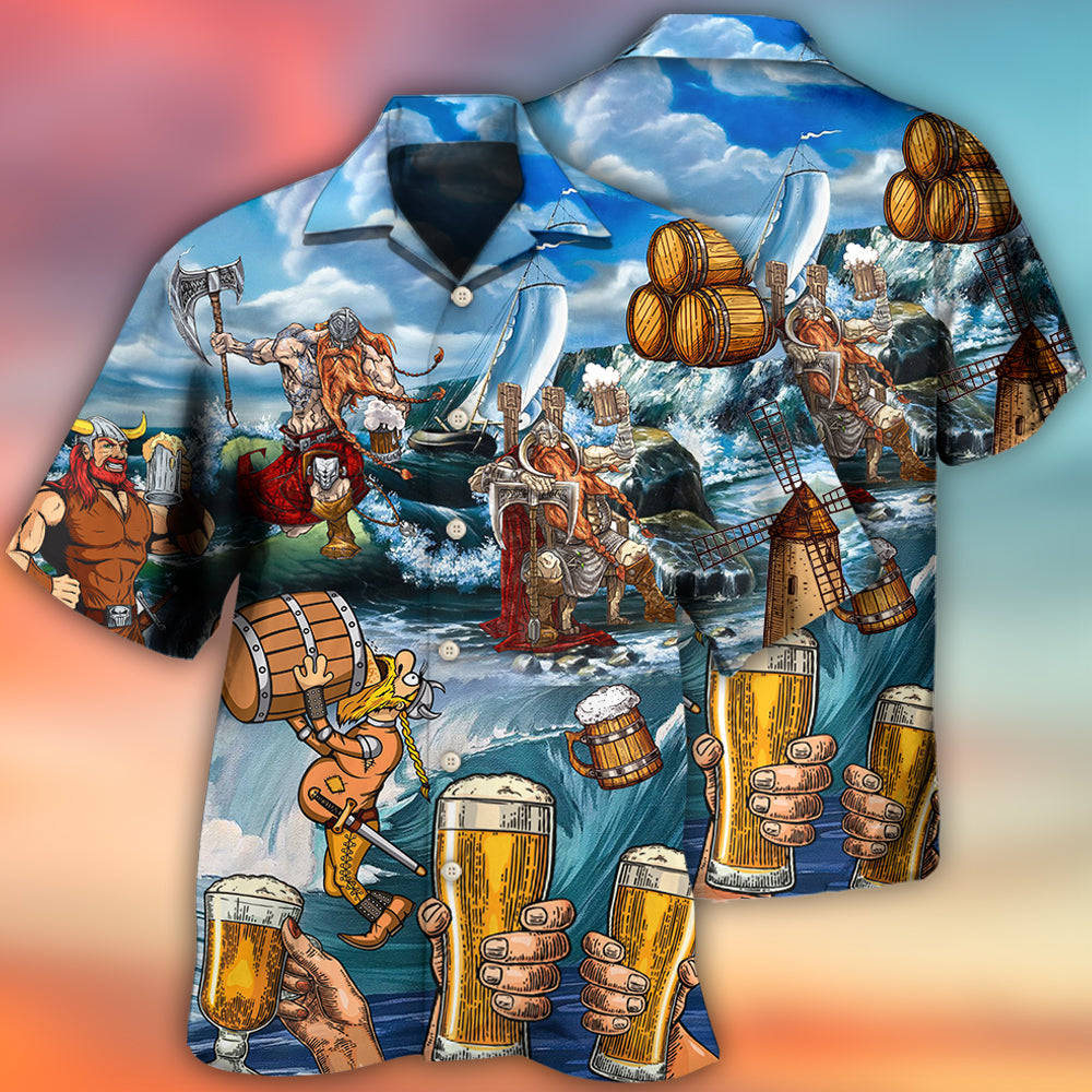 Viking Beer Humor Drinking Hawaiian Shirt For Coastal Travel, Casual Events, And Comfortable Summer Wear
