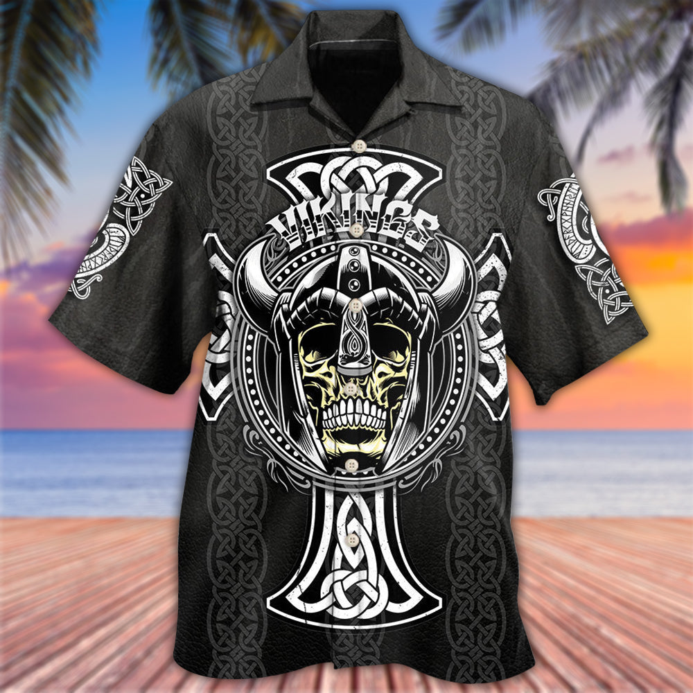 Black Viking Warrior Hawaiian Shirt With Detailed Graphic For Beach Days Resort Trips And Relaxed Everyday Style