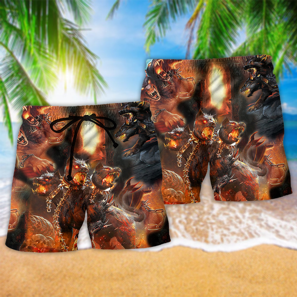 Mythic Viking Dog Guardian Beach Shorts Pattern Detail For Sunny Day Activities And Lightweight Summer Style