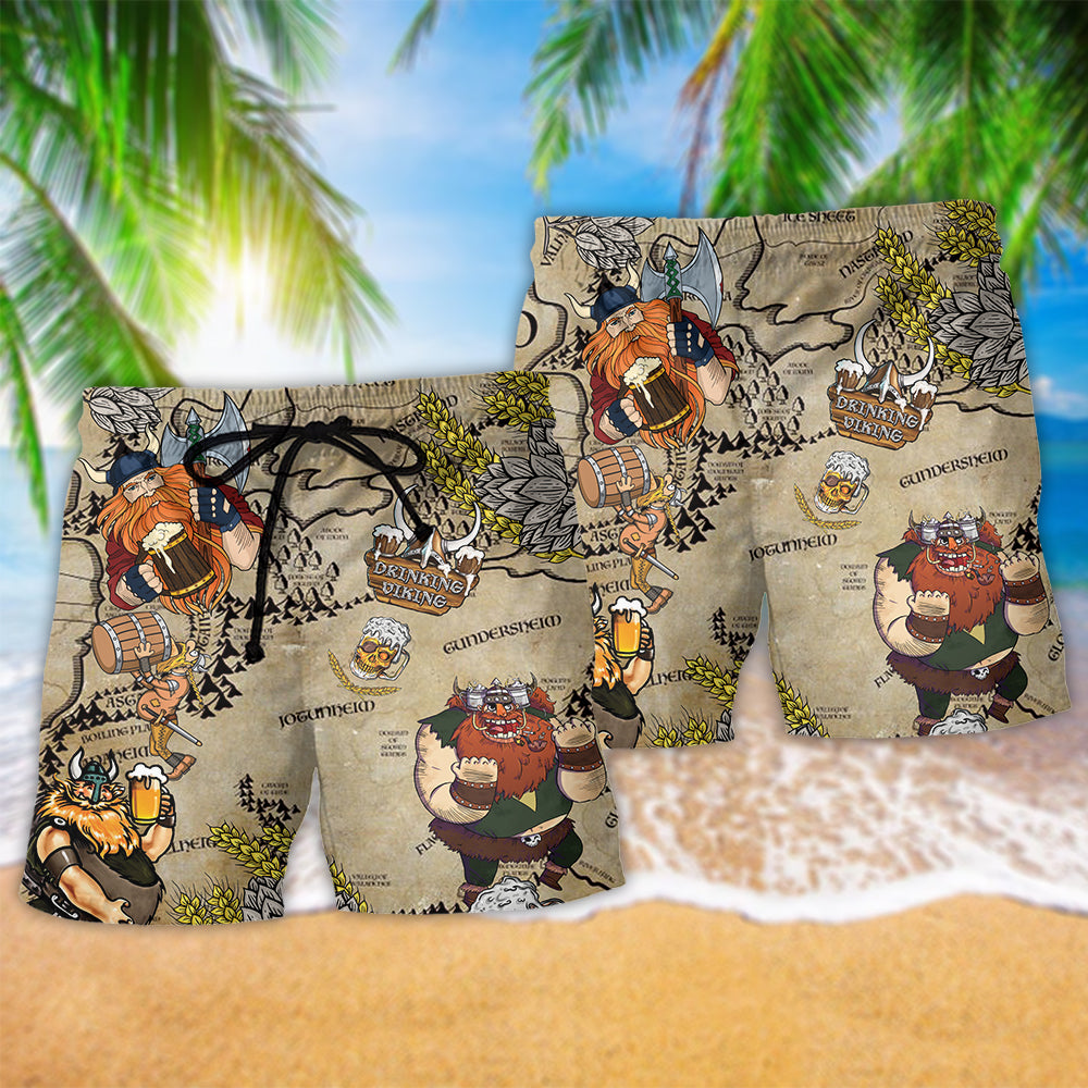 Viking Drinking Love Beer Hawaiian Print Beach Shorts For Beach Gatherings And Travel