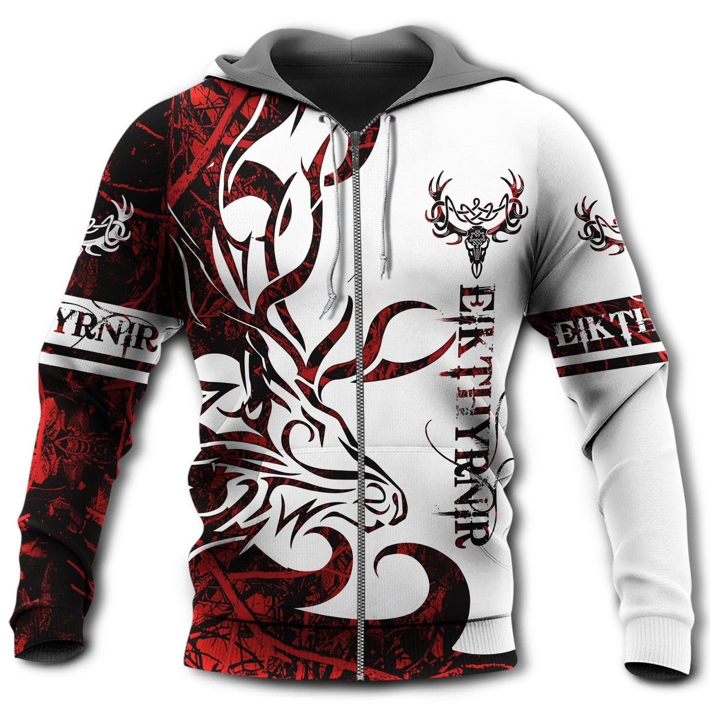 Red White Viking Eikthyrnir Legend Hoodie For Viking Inspired Streetwear Holidays And Thoughtful Gifts
