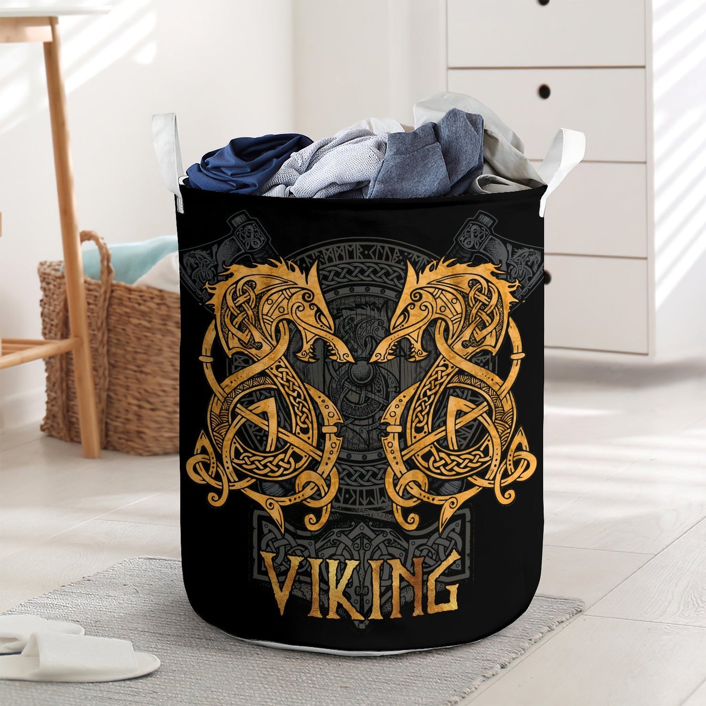 Viking Fenrir Black Background Laundry Basket For Bathroom Bedroom Storage