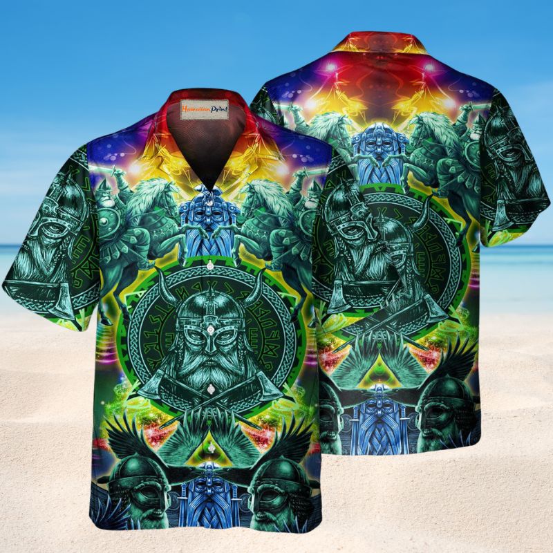 Viking Green Christmas Hawaiian Shirt For Christmas Gatherings, Resort Trips, And Cheerful Seasonal Style