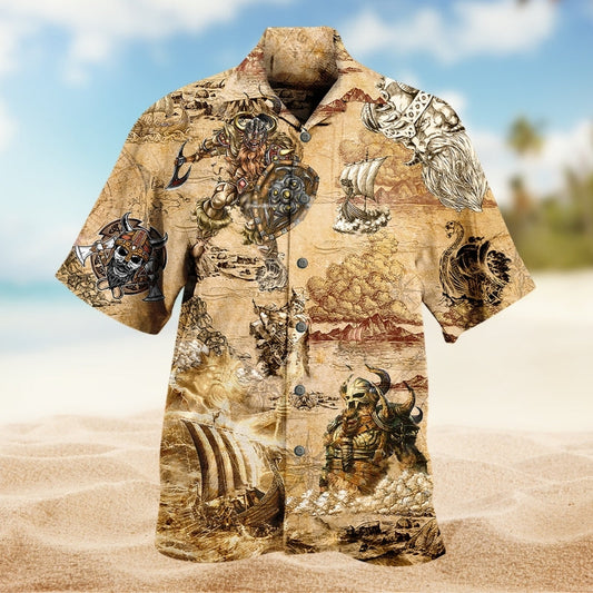 Viking Journey Nordic Hawaiian Shirt For Creative Adventures, Beach Travel, And Bold Warm Weather Wear