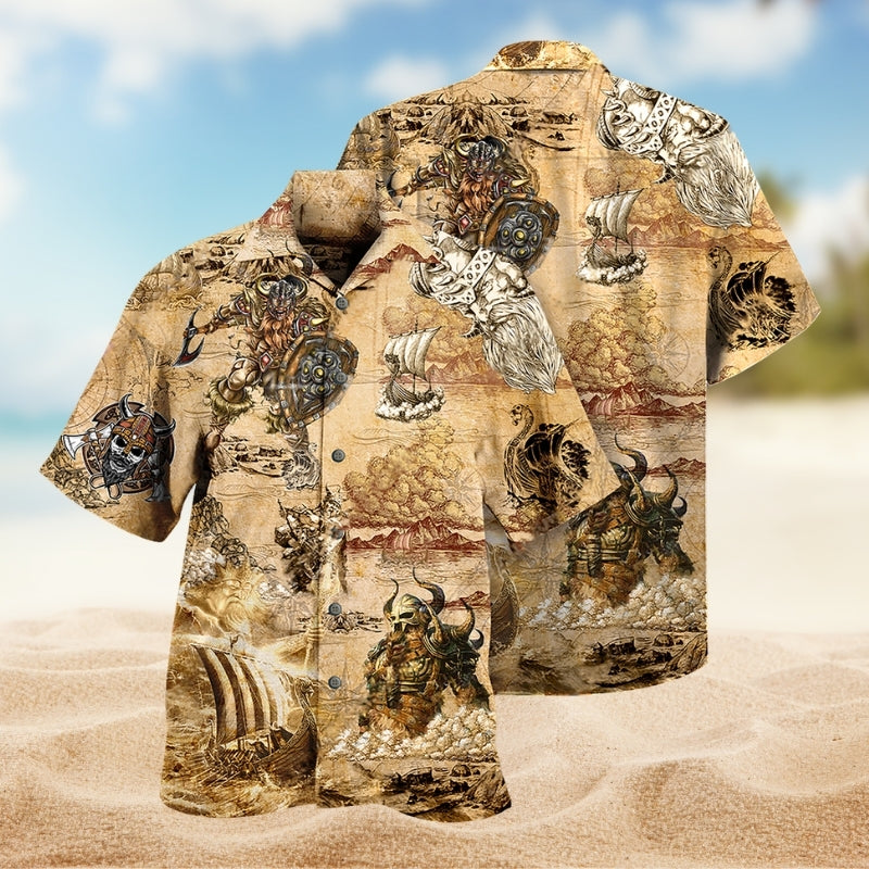 Viking Journey Nordic Hawaiian Shirt For Creative Adventures, Beach Travel, And Bold Warm Weather Wear