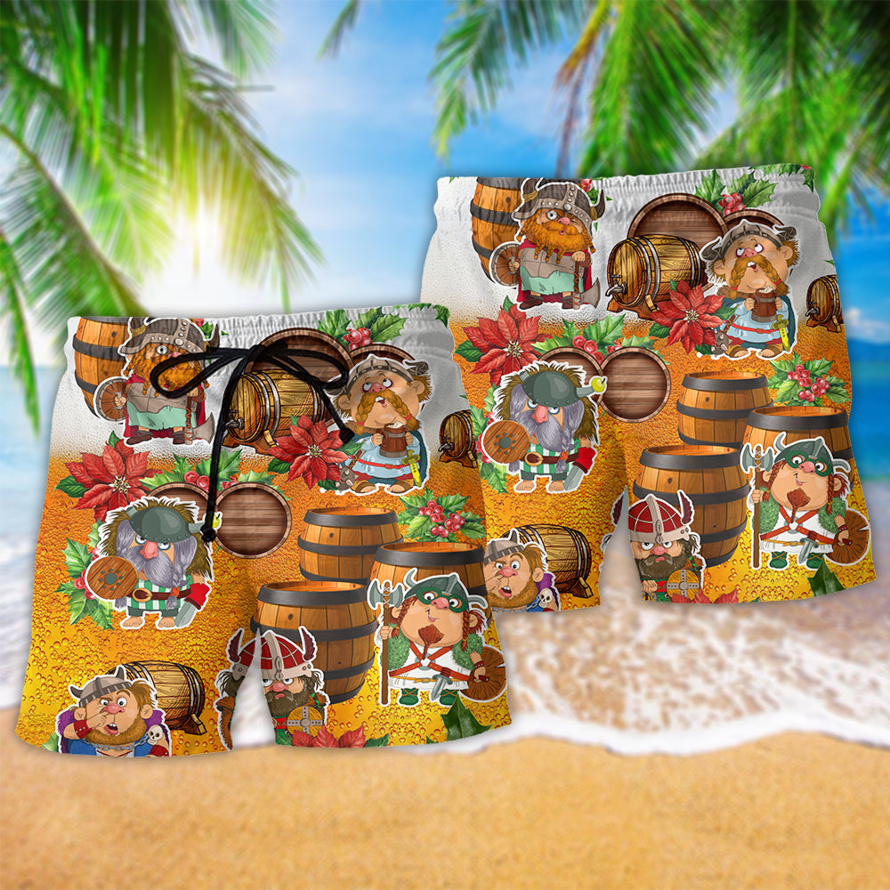 Viking Loves Beer Funny Christmas Hawaiian Print Beach Shorts For Warm Weather Celebrations