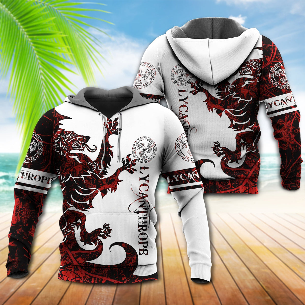 Red White Viking Lycanthrope Legend Hoodie For Outdoor Adventures Travel And Powerful Everyday Styling