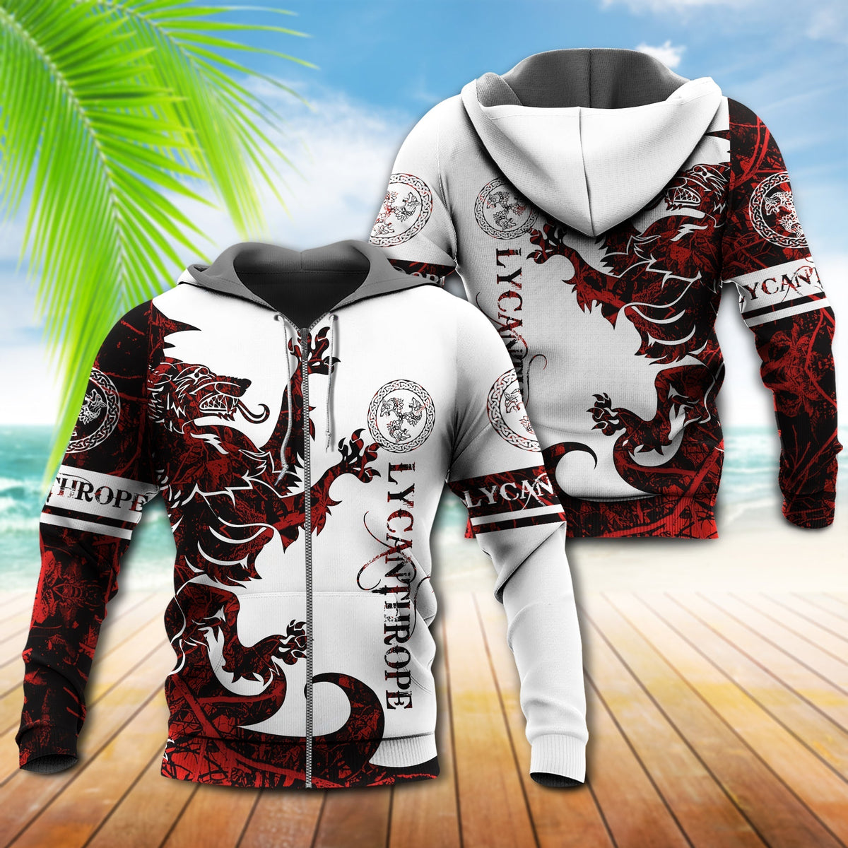 Red White Viking Lycanthrope Legend Hoodie For Outdoor Adventures Travel And Powerful Everyday Styling