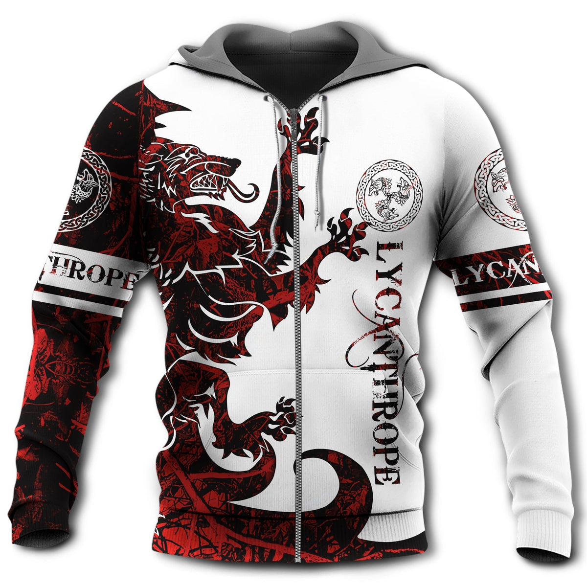 Red White Viking Lycanthrope Legend Hoodie For Outdoor Adventures Travel And Powerful Everyday Styling