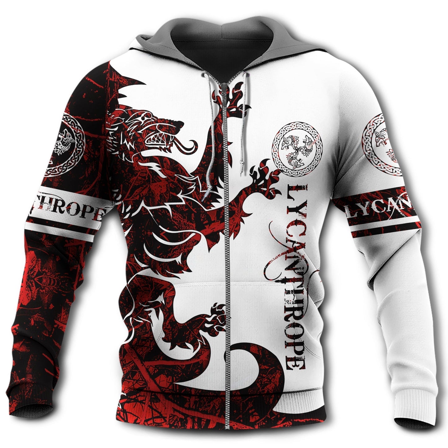 Red White Viking Lycanthrope Legend Hoodie For Outdoor Adventures Travel And Powerful Everyday Styling