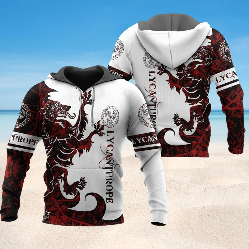 Red White Viking Lycanthrope Legend Hoodie For Mythic Casual Outfits Weekend Adventures And Thoughtful Gifting