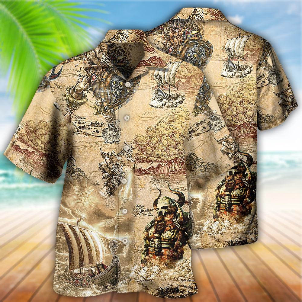 Vintage Norse Warrior Map War Hawaiian Shirt For Beach Parties And Weekend Getaways