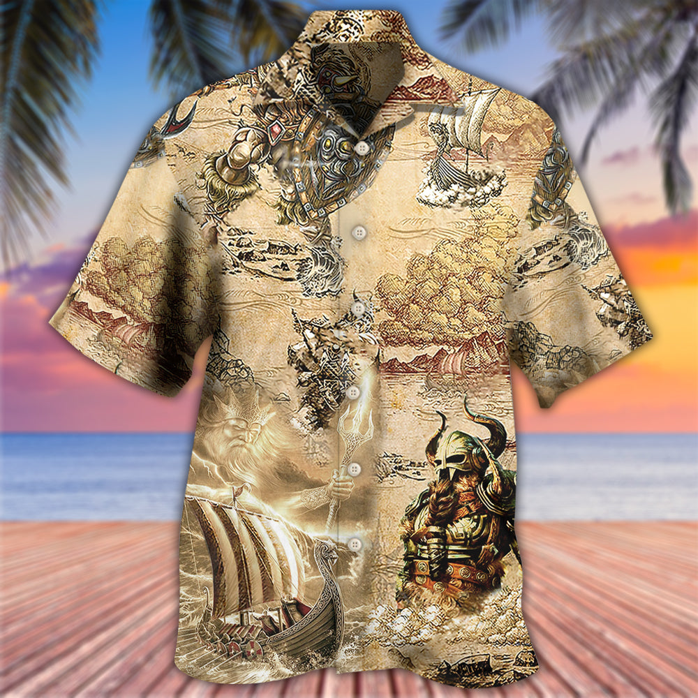Vintage Norse Warrior Map War Hawaiian Shirt Pattern Detail For Vacation Travel And Daily Wear