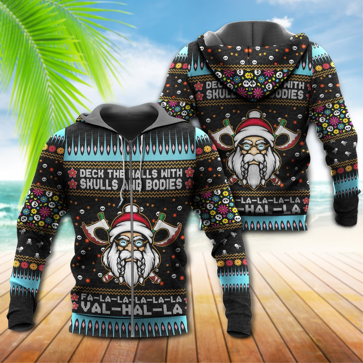 Colorful Viking Christmas Valhalla Hoodie For Festive Streetwear Winter Outings And Christmas Celebrations