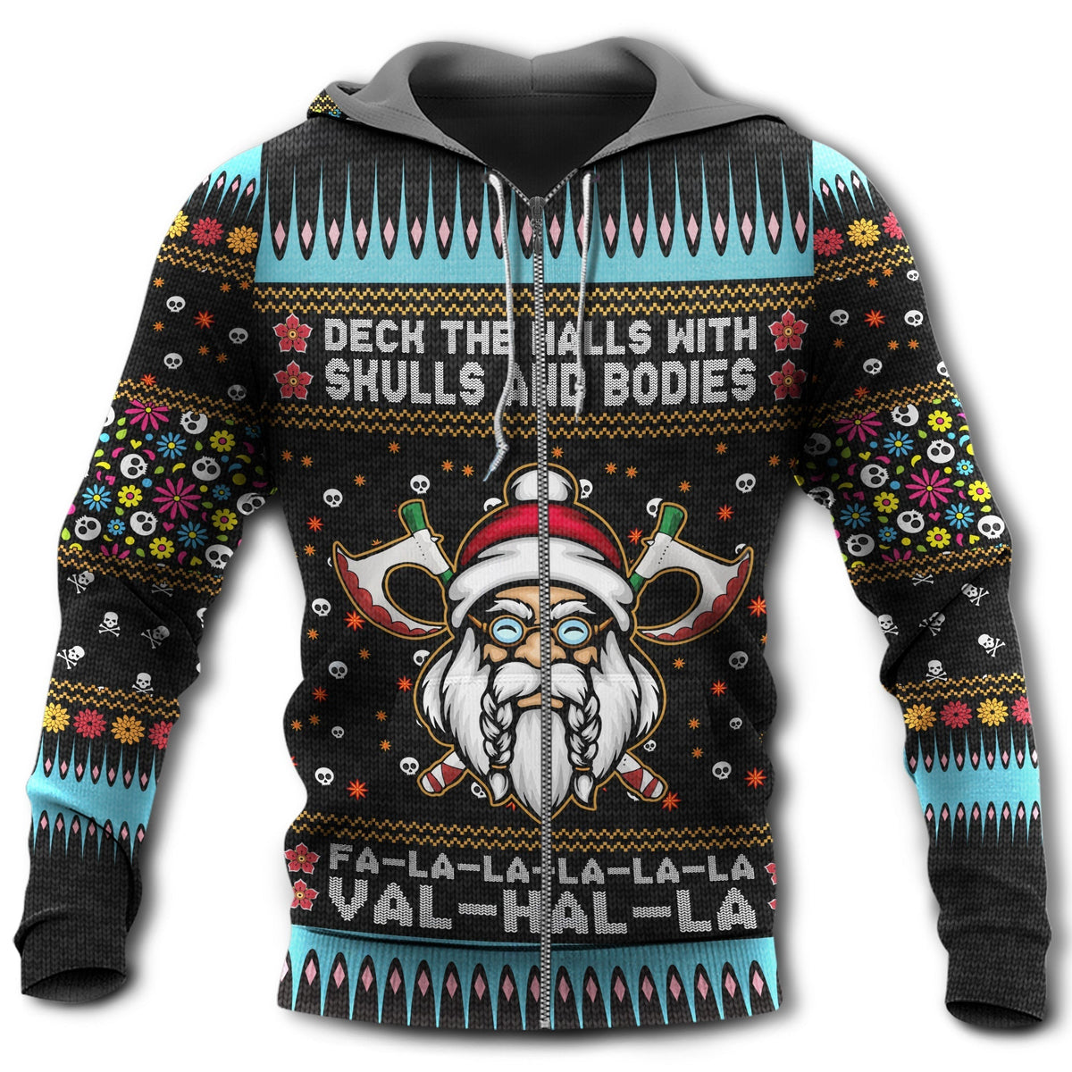 Colorful Viking Christmas Valhalla Hoodie For Festive Streetwear Winter Outings And Christmas Celebrations