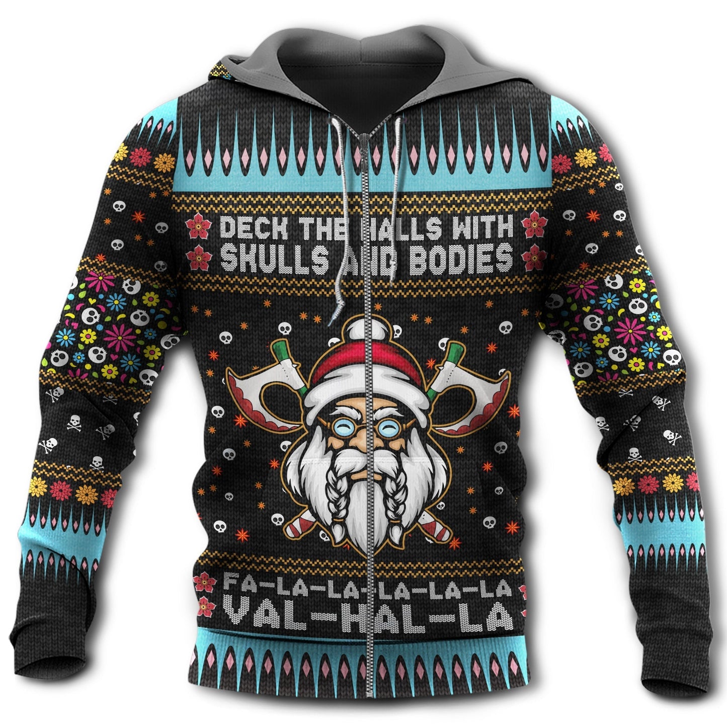 Colorful Viking Christmas Valhalla Hoodie For Festive Streetwear Winter Outings And Christmas Celebrations