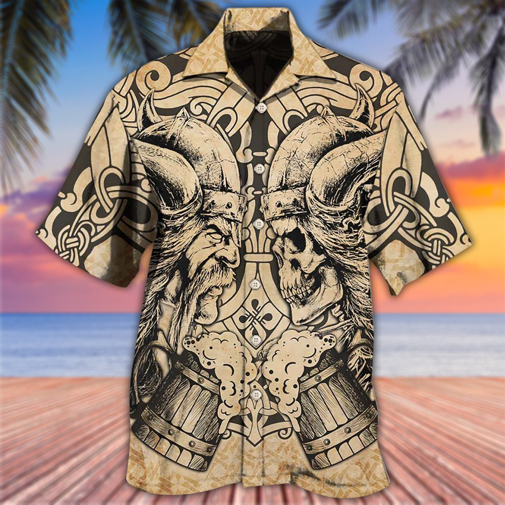 Vintage Viking Warrior And Skull Hawaiian Shirt With All Over Print For Tropical Getaways Outdoor Fun And Everyday Wear