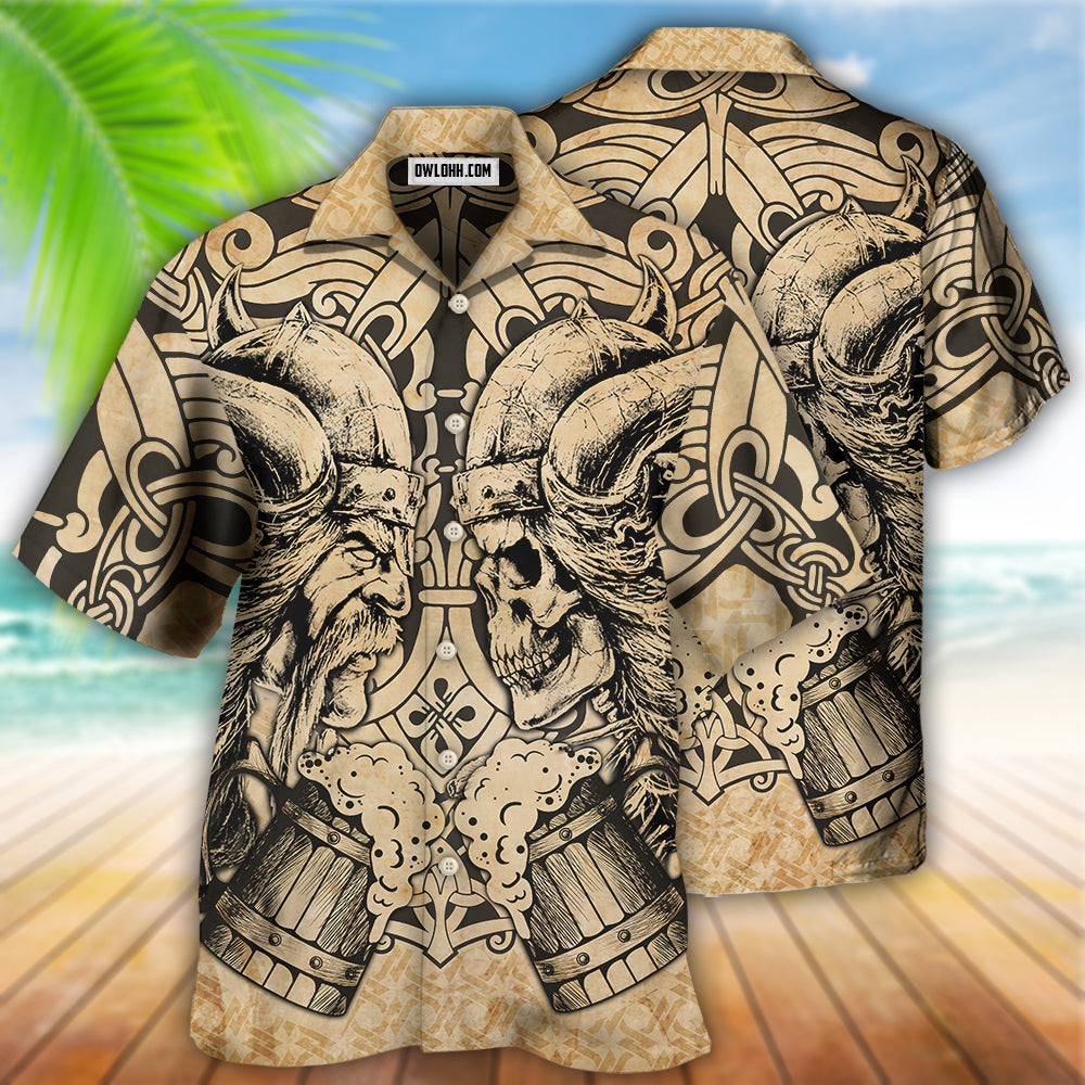 Vintage Viking Warrior And Skull Hawaiian Shirt With Detailed Graphic For Tropical Getaways Outdoor Fun And Everyday Wear