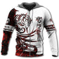 Red White Viking Pegasus Legend Hoodie For Norse Inspired Streetwear Outdoor Travel And Bold Everyday Style