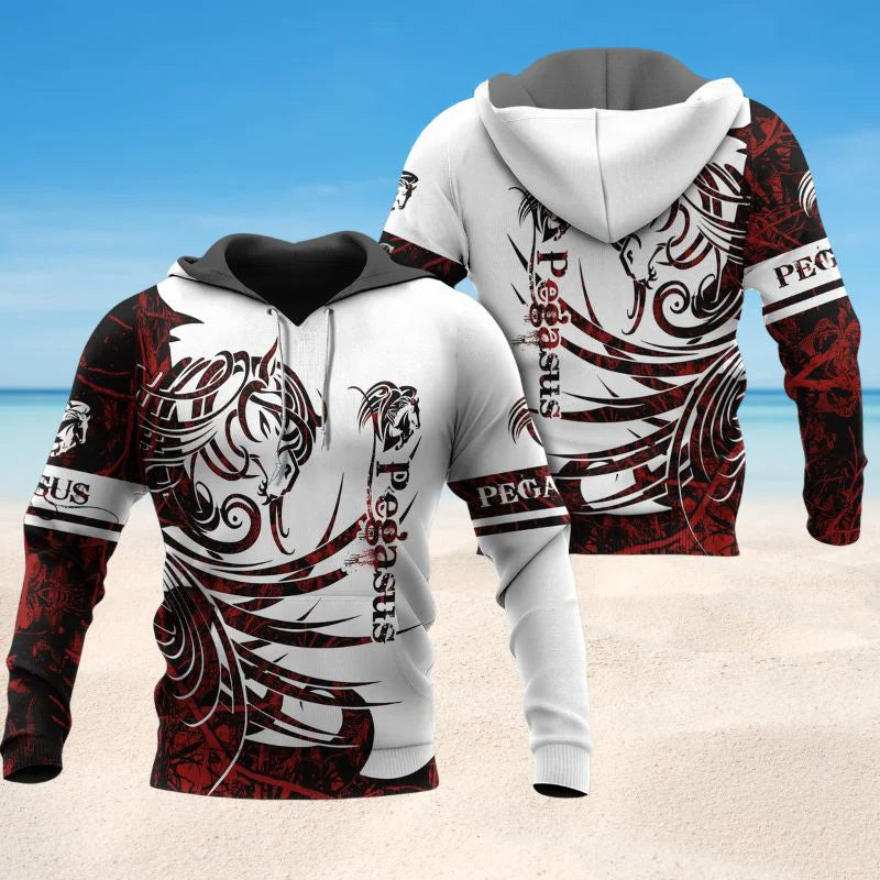 Red White Viking Pegasus Legend Hoodie For Mythic Casual Outfits Weekend Adventures And Thoughtful Gifting