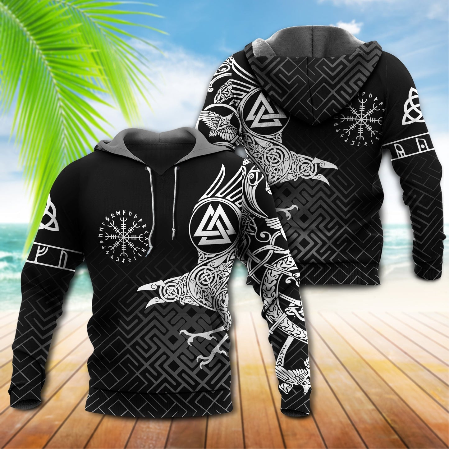 White Viking Raven Warrior Hoodie For Norse Themed Outfits Weekend Travel And Relaxed Comfort