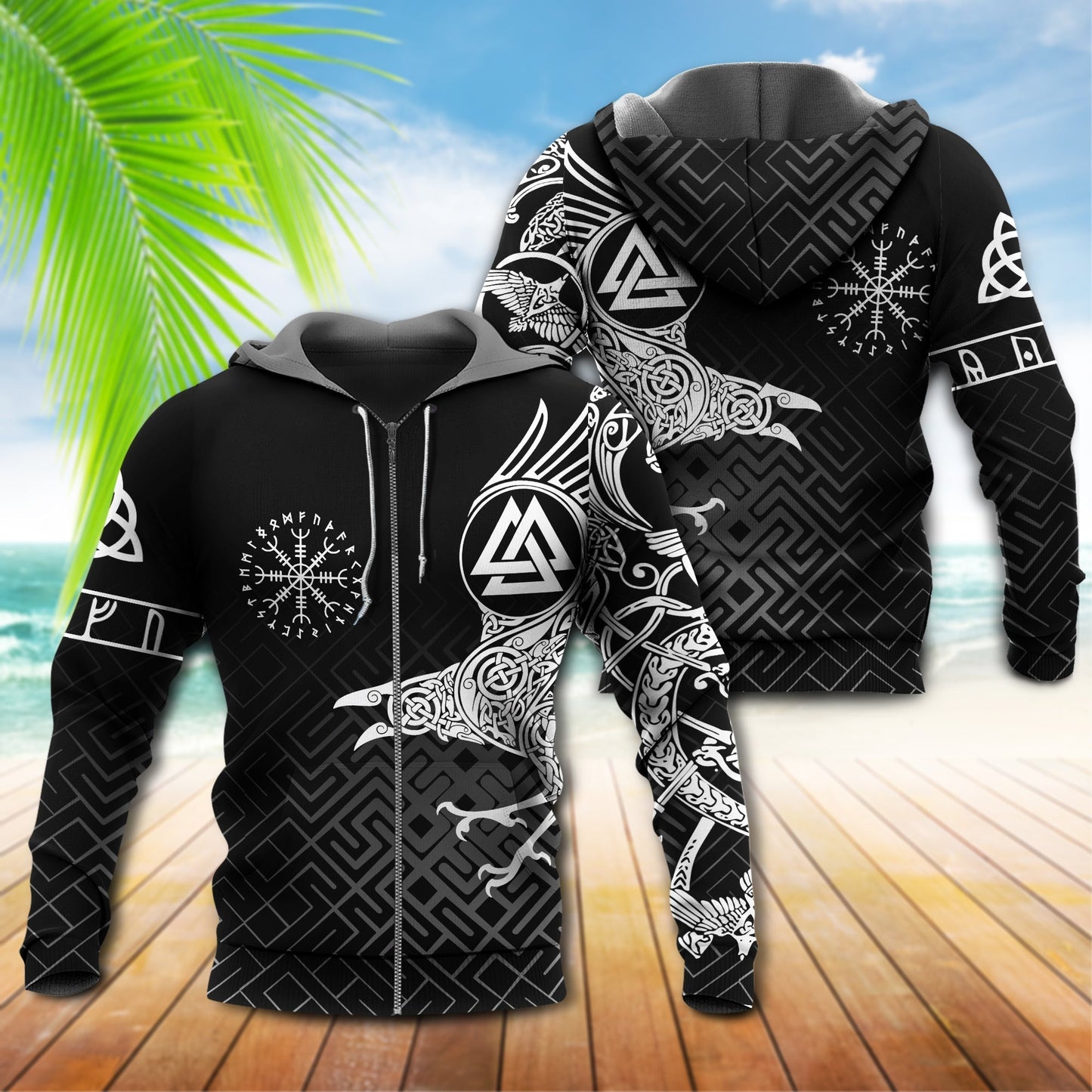 White Viking Raven Warrior Hoodie For Norse Themed Outfits Weekend Travel And Relaxed Comfort