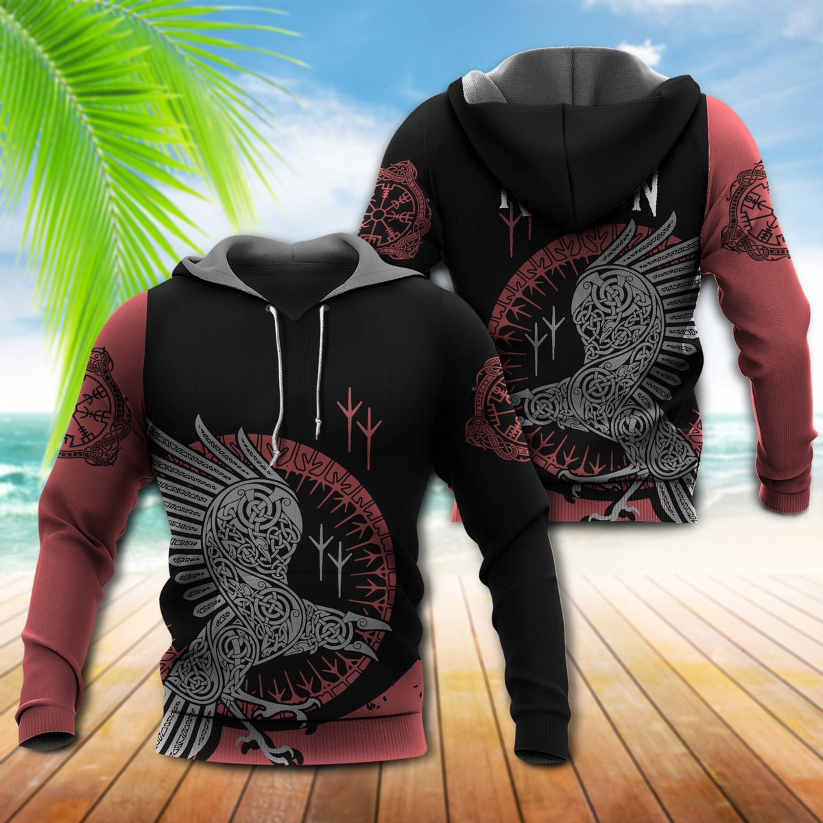 Black Red Viking Raven Hoodie For Bold Casual Wear Seasonal Trips And Myth Inspired Gifting