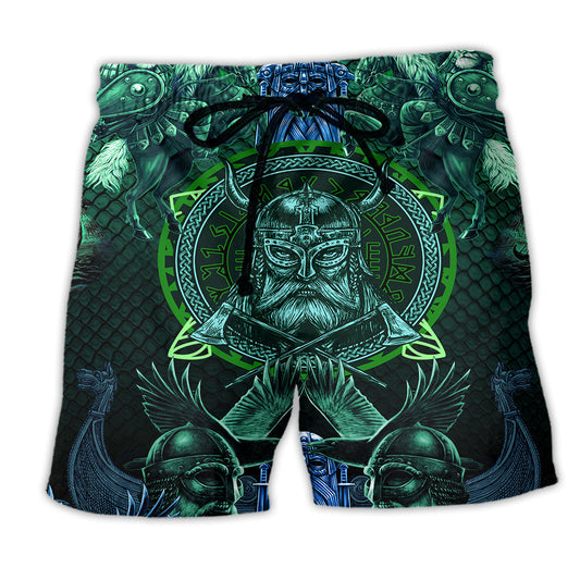 Viking See You In Valhalla Blue Hawaiian Print Beach Shorts For Fantasy Fan Beach Days