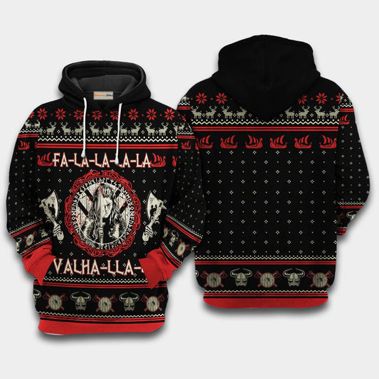 Black Red Viking Shieldmaiden Hoodie For Bold Streetwear Outdoor Trips And Mythology Enthusiasts