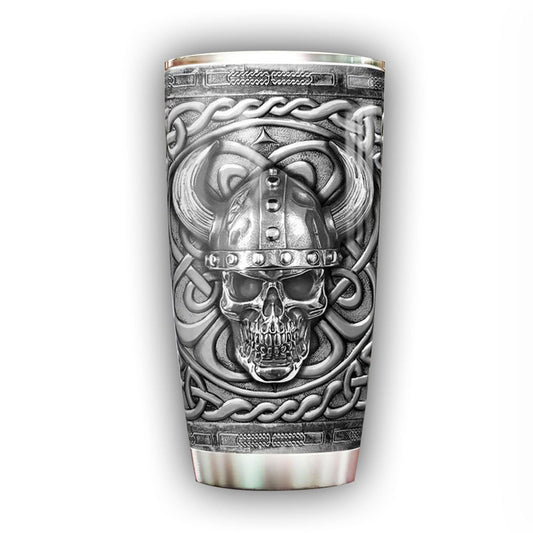 Viking Skull Silver With Sign 20 Oz Tumbler For Coffee Travel And Daily Drinks