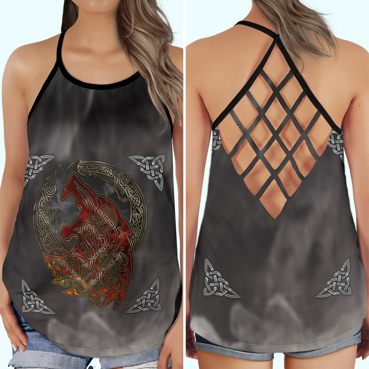 Viking Strong Red Wolf Hollow Tank Top For Fitness Sessions And Daily Wear