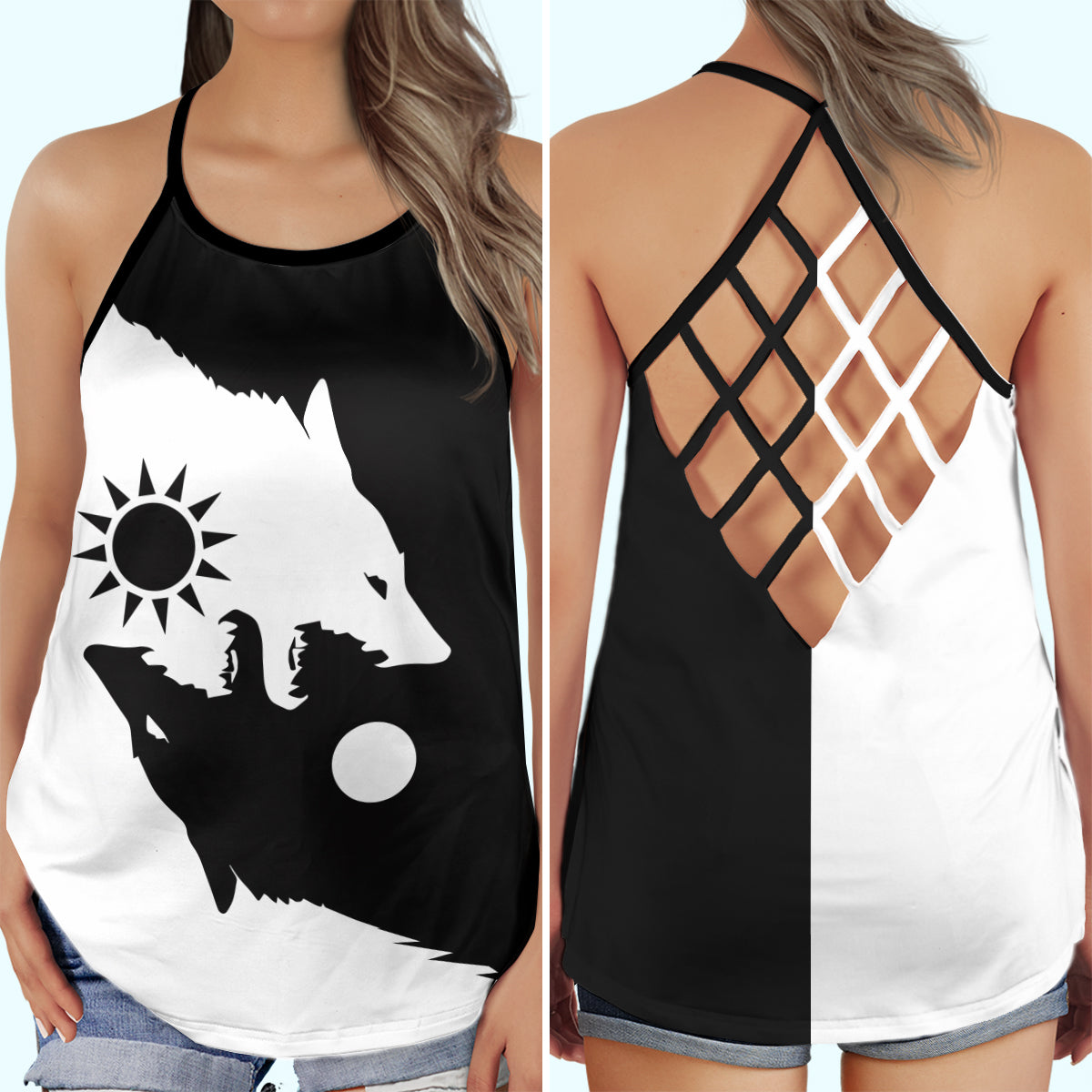 Viking Wolf Black And White Hollow Tank Top For Workouts Festivals And Bold Style