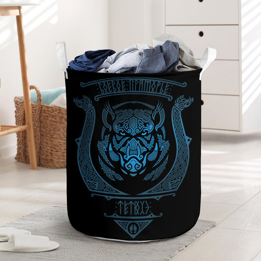 Viking Tattoo Blue Black Style Laundry Basket For Bathroom Bedroom Storage