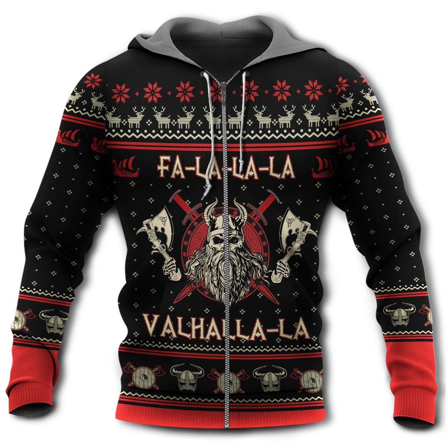Red Black Viking Valhalla Power Hoodie For Viking Enthusiasts Travel Days And Distinctive Streetwear