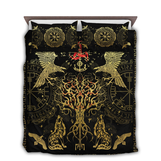 Viking Vegvisir Yggdrasil Bedding Cover For Norse Bedroom Decor