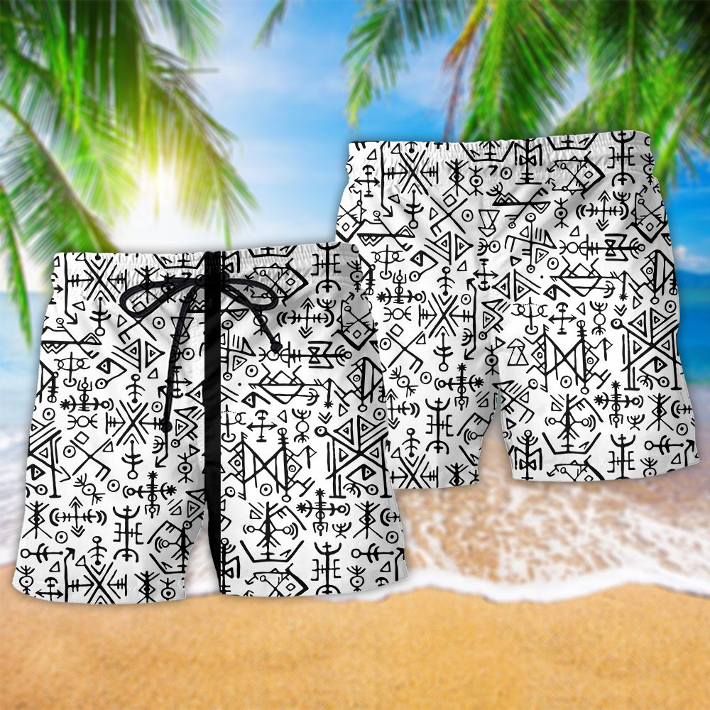 Viking Victory Black White Beach Shorts Pattern Detail For Relaxed Weekends And Warm Weather Wardrobe