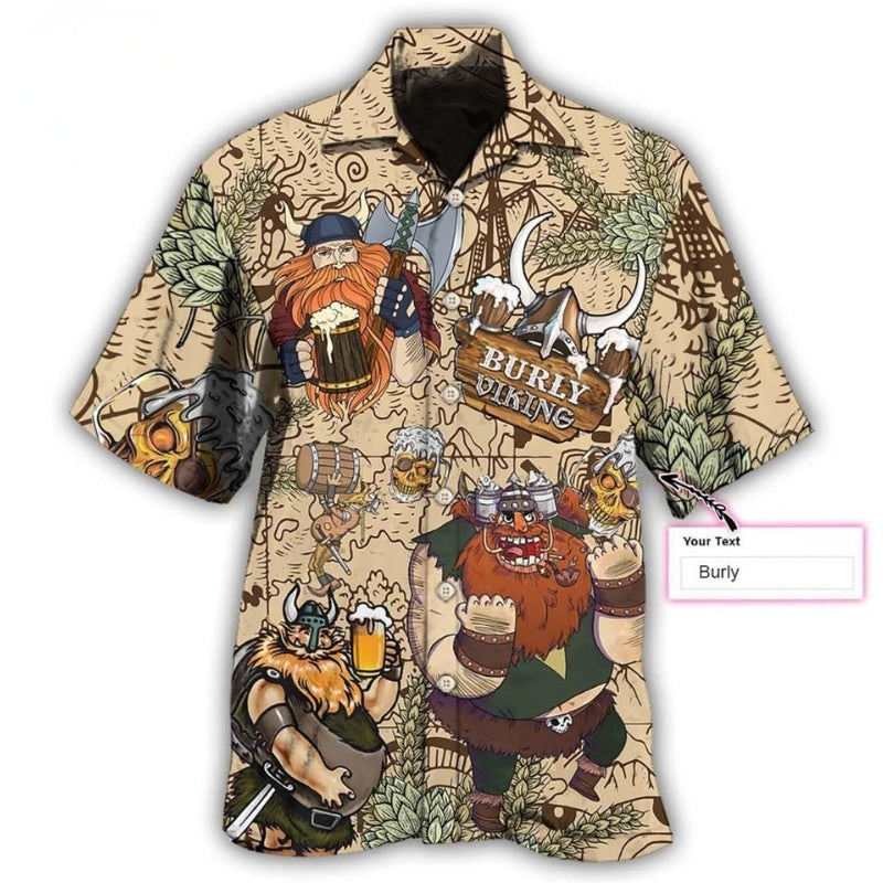 Viking Victory Custom Name Hawaiian Shirt For Seasonal Celebration, Summer Vacation, And Resort Wear