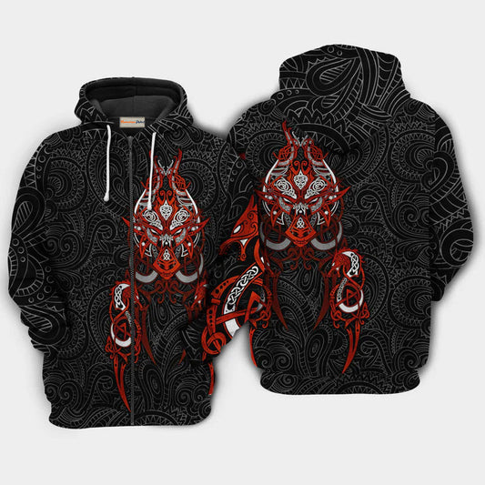 Red Viking Victory Sign Hoodie For Bold Casual Wear Seasonal Trips And Myth Inspired Gifting