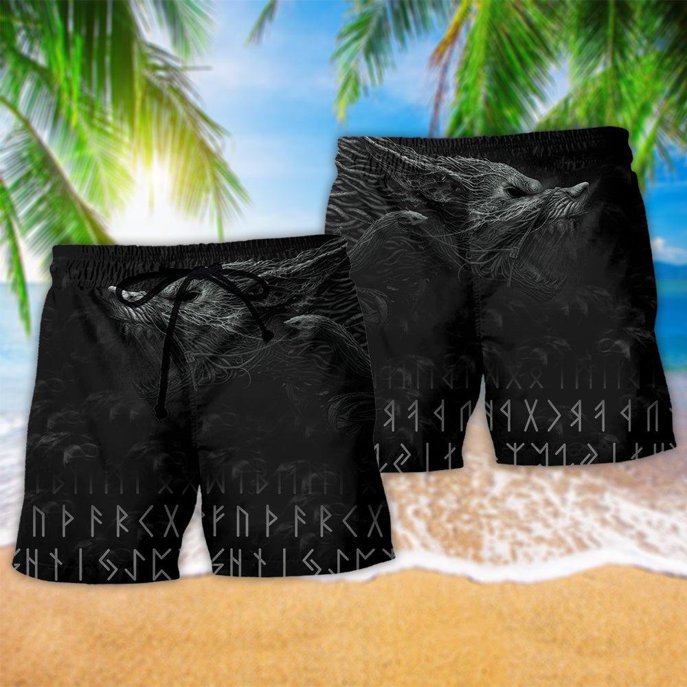 Viking Warrior Heritage Black Beach Shorts Artwork Detail For Casual Warm Weather Outfits