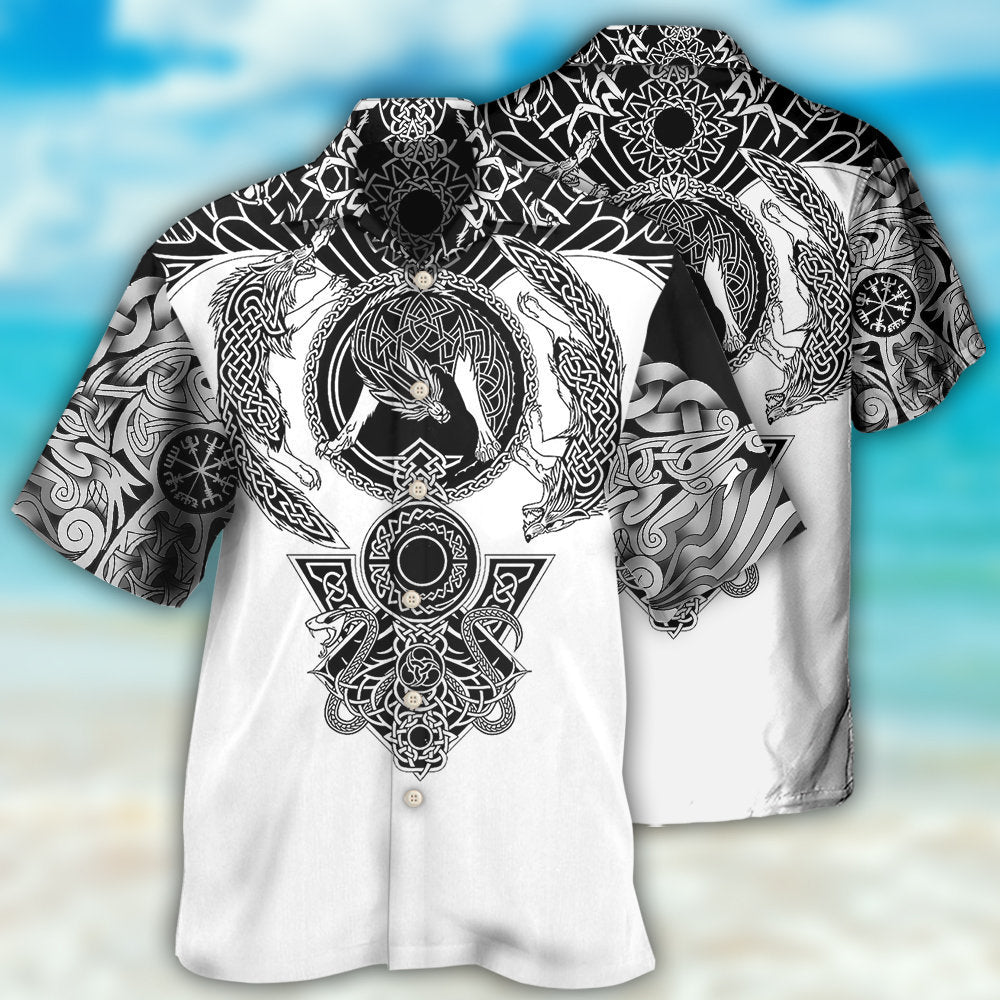 Black White Norse Warrior Blood Hawaiian Shirt For Beach Parties And Weekend Getaways