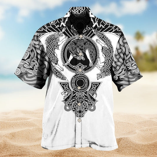 Viking Warrior Crimson Hawaiian Shirt For Weekend Escape, Beach Party, And Vacation Outfit