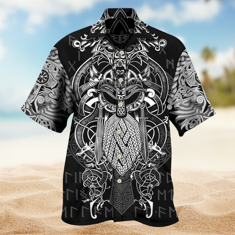 Viking Warrior Crimson Hawaiian Shirt For Resort Escape And Summer Party Style