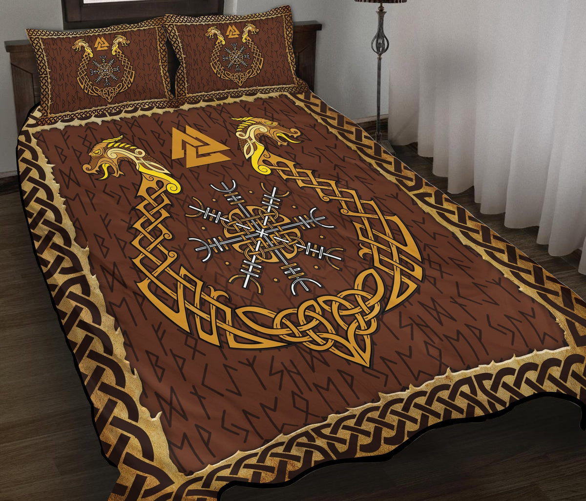 Orange Viking Warrior Bedding Cover For Norse Bedroom Decor