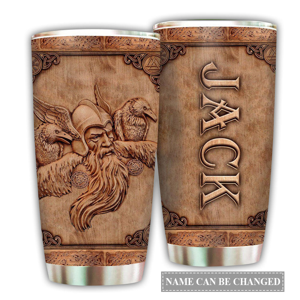 Viking Warrior Wood Personalized 20 Oz Tumbler For Coffee Travel And Daily Drinks