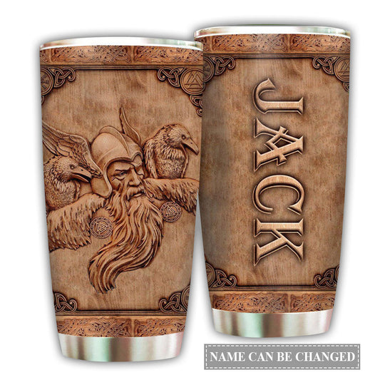 Viking Warrior Wood Personalized 20 Oz Tumbler For Coffee Travel And Daily Drinks