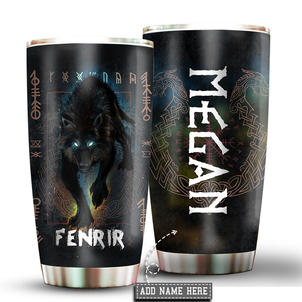Viking Wolf Black Personalized 20 Oz Tumbler For Coffee Travel And Daily Drinks