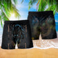 Viking Wolf Fenrir Dark Beach Shorts Design Detail For Festival Travel And Beach Days